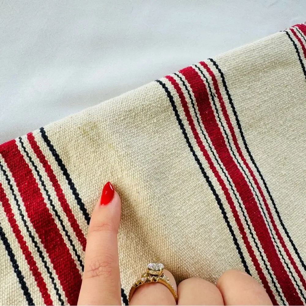 POTTERY BARN Red Black Tan Cream Bold Stripe Pattern Pillow Case Sham 20